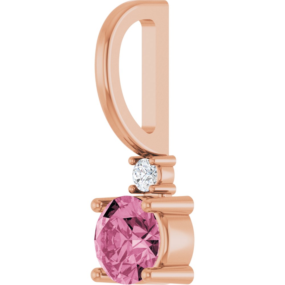 14K Rose Natural Pink Tourmaline & .015 CT Natural Diamond Charm/Pendant