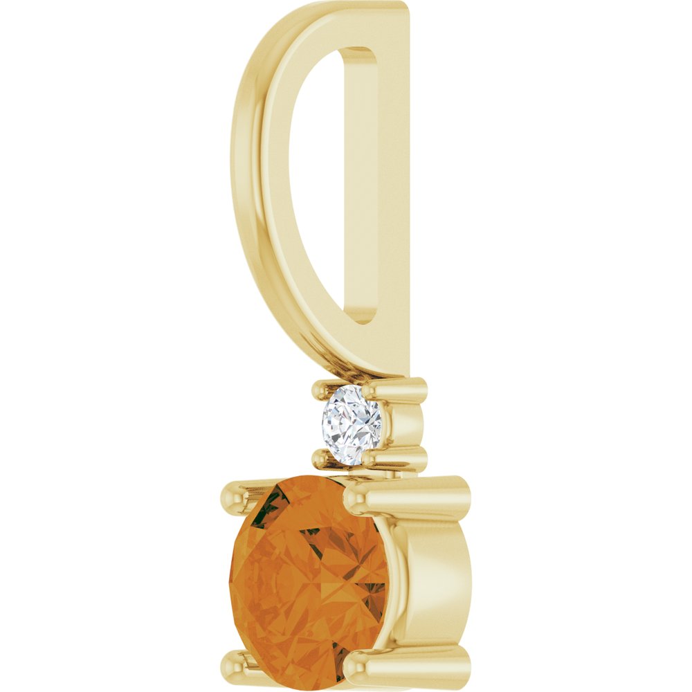 14K Yellow Gold Natural Citrine & .015 CT Natural Diamond Charm/Pendant