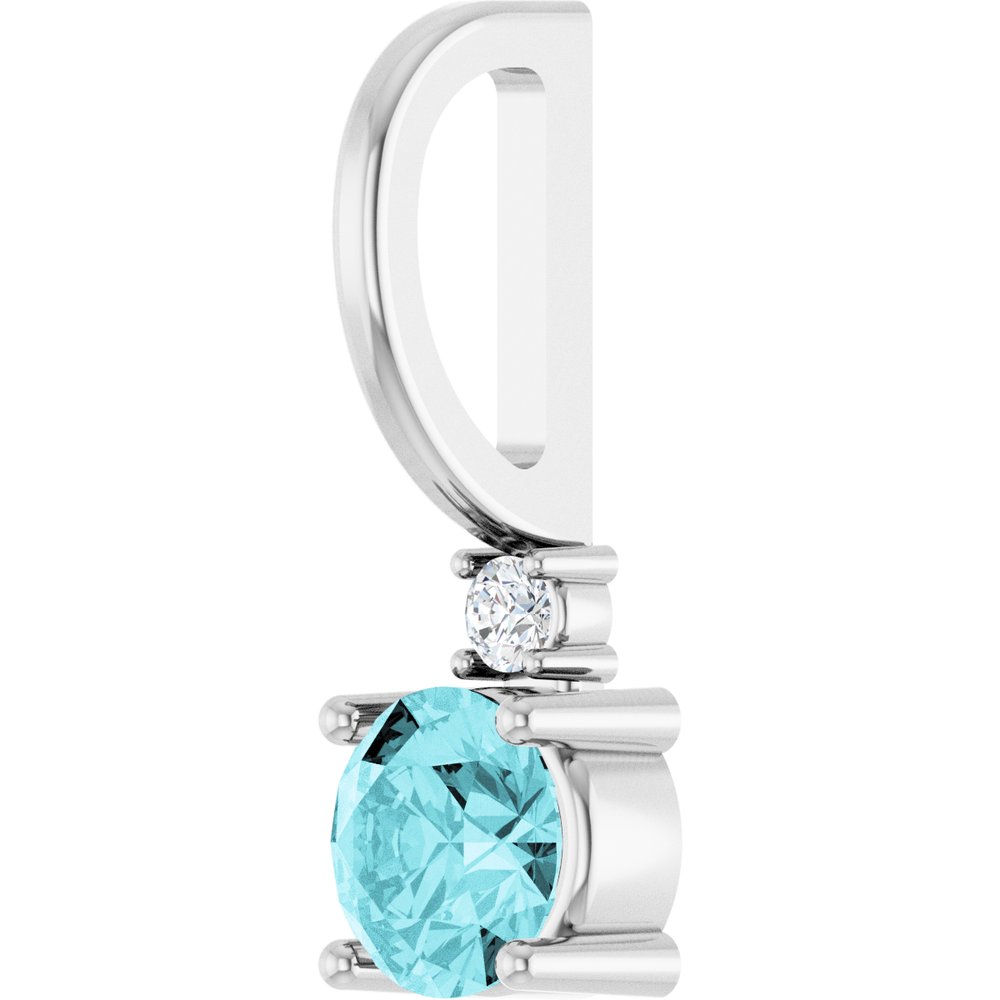 14K White Gold Natural Blue Zircon & .015 CT Natural Diamond Charm/Pendant