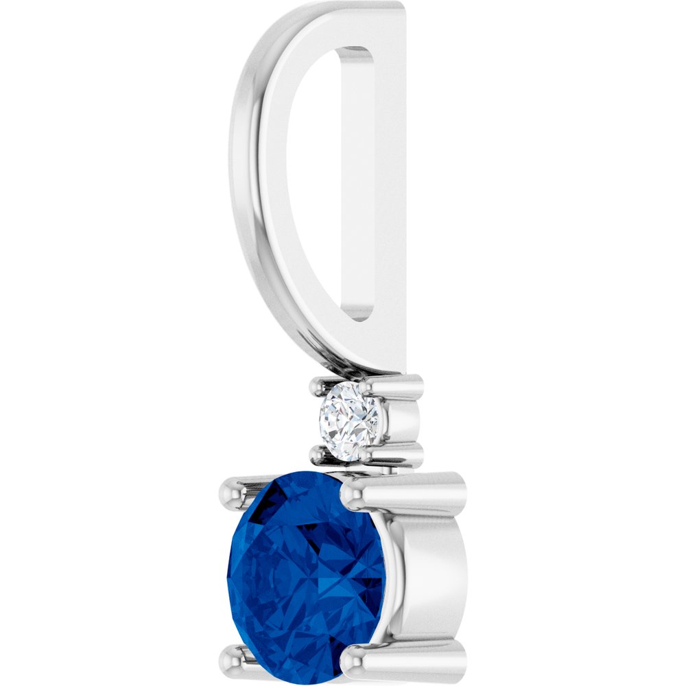 14K White Gold Lab-Grown Blue Sapphire & .015 CT Natural Diamond Charm/Pendant