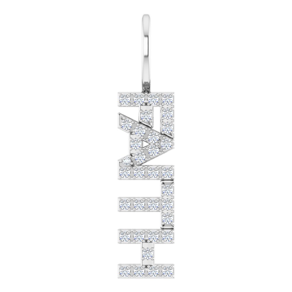 14K White Gold 1/8 CTW Natural Diamond "Faith" Charm/Pendant