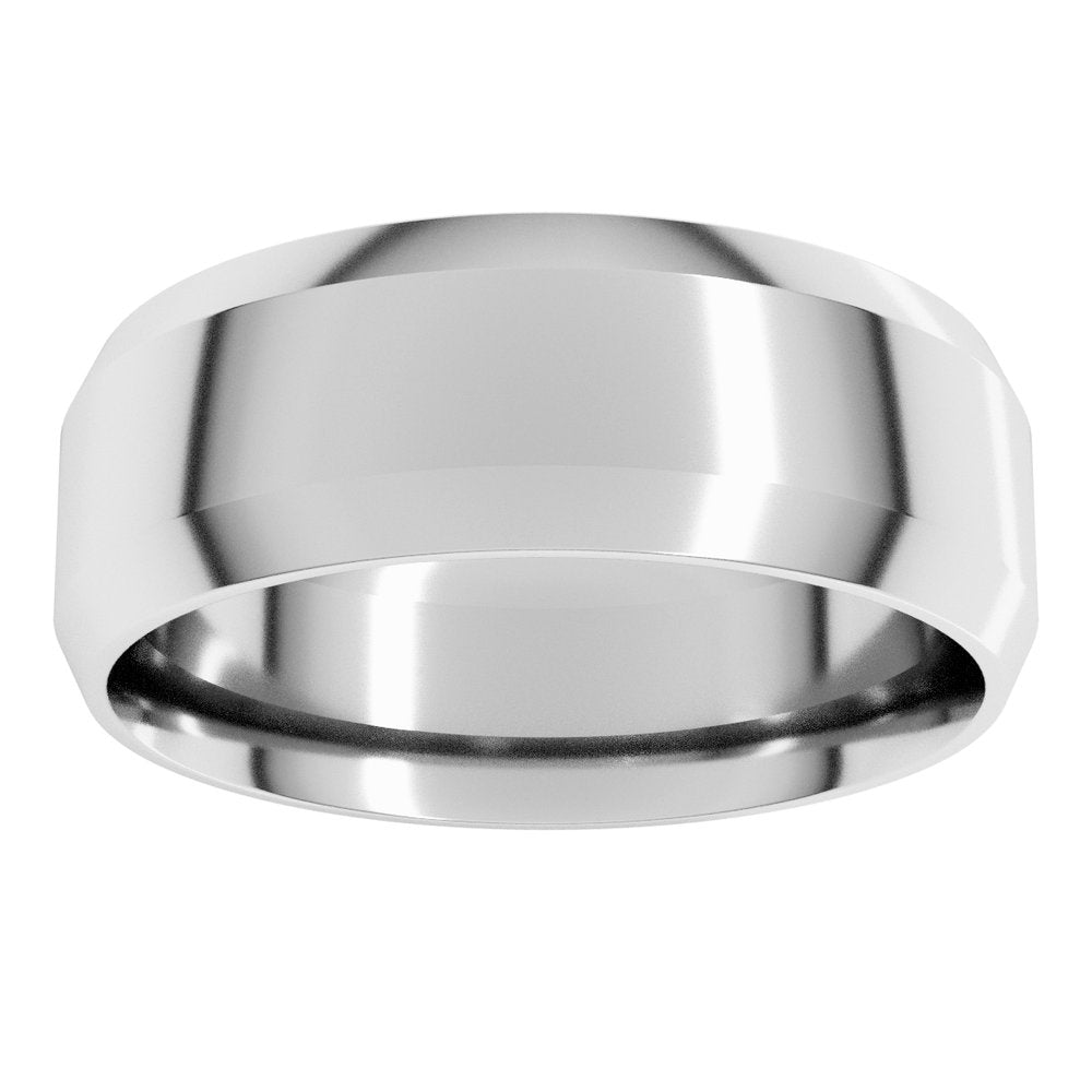 14K White Gold 7 mm Lightweight Beveled-Edge Comfort-Fit Flat Band Size 8.5