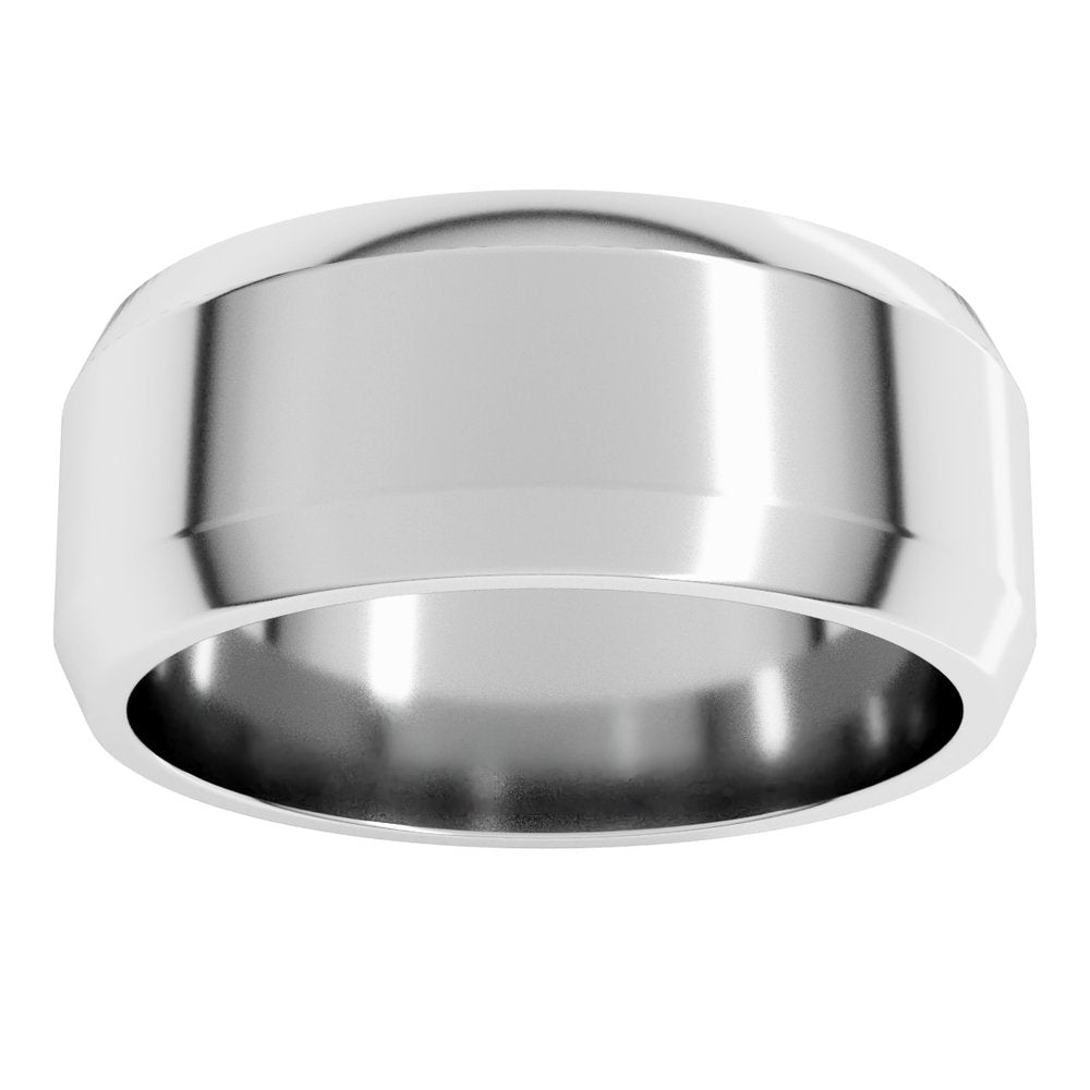 14K White Gold 8 mm Lightweight Beveled-Edge Flat Band Size 10