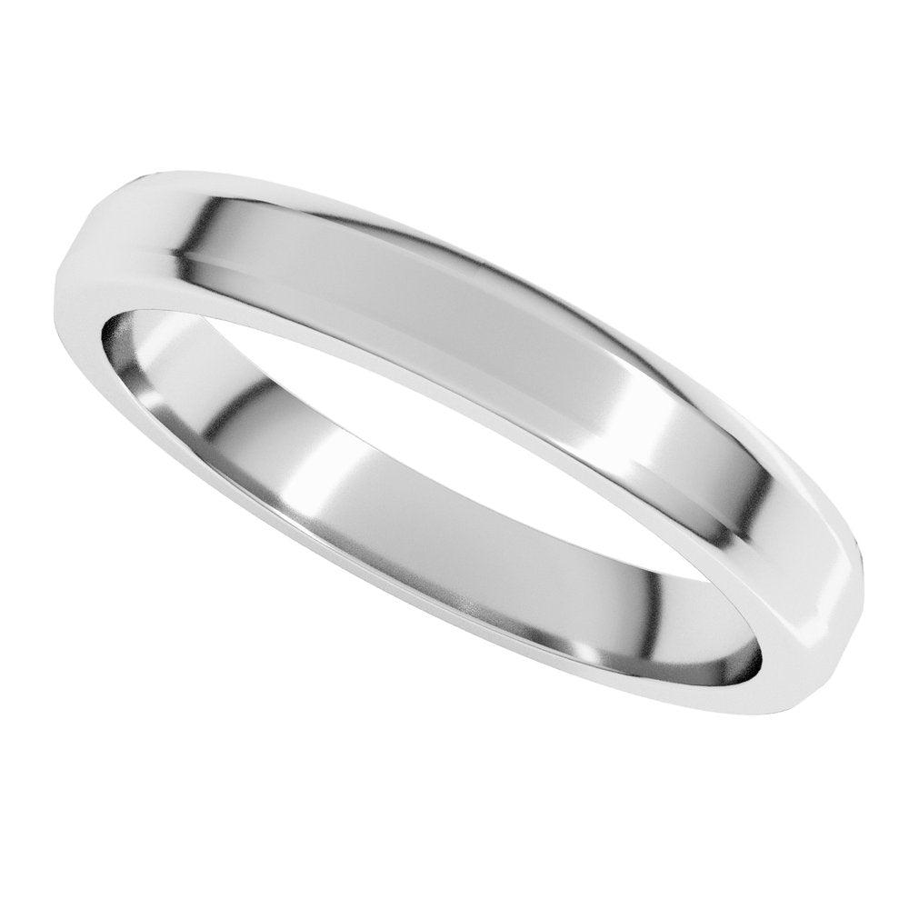 10K White Gold 3 mm Lightweight Beveled-Edge Flat Band Size 4