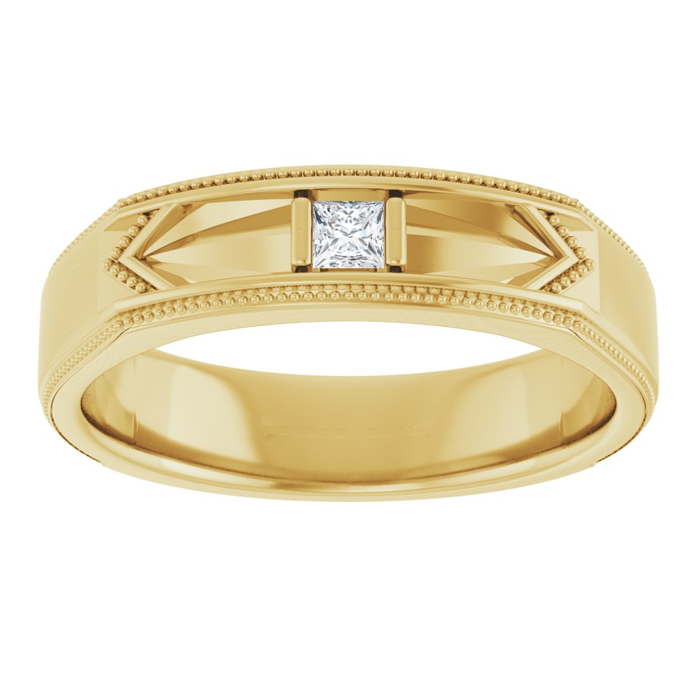 14K Yellow 1/10 CT Natural Diamond Geometric Milgrain Band