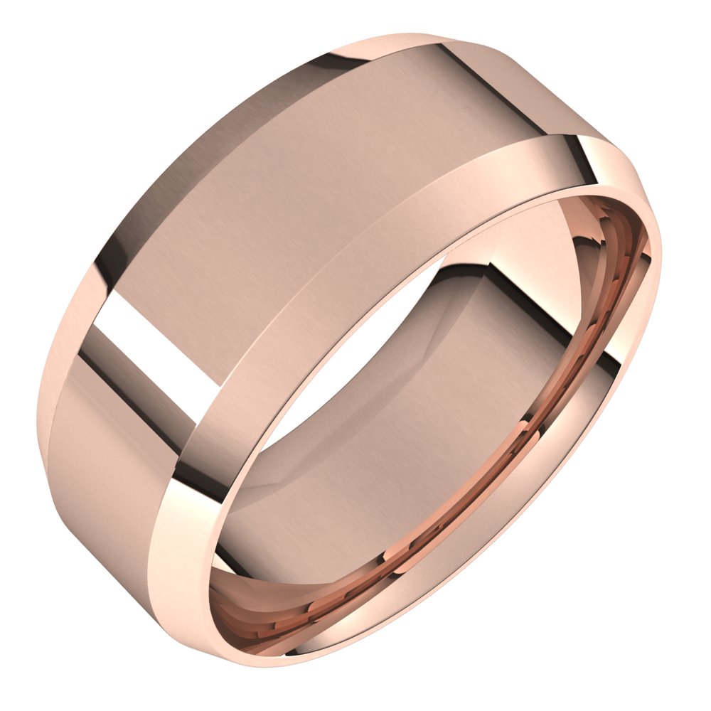 14K Rose 8 mm Lightweight Beveled-Edge Comfort-Fit Flat Band Size 9