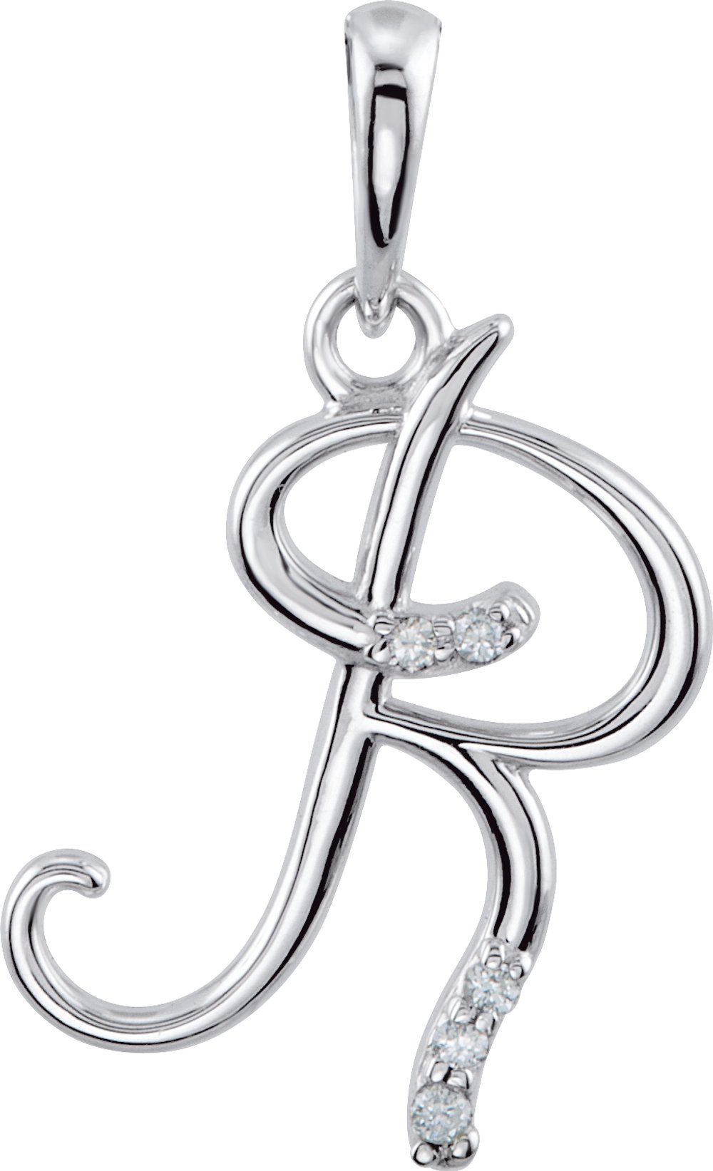 14K White .025 CTW Natural Diamond Initial R Pendant