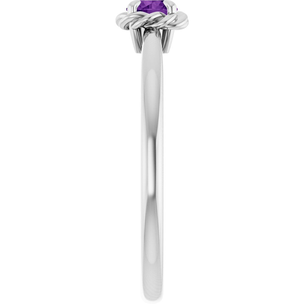 Sterling Silver Natural Amethyst Solitaire Rope Ring