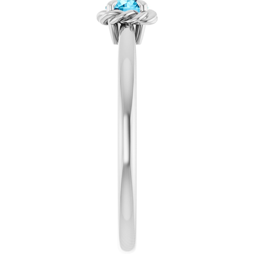 Sterling Silver Natural Aquamarine Solitaire Rope Ring