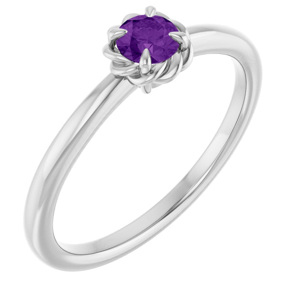Sterling Silver Natural Amethyst Solitaire Rope Ring