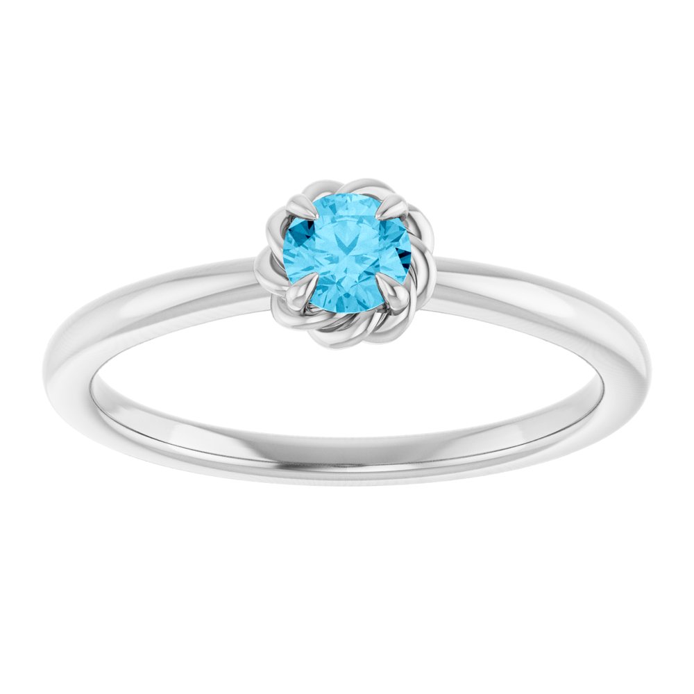 Sterling Silver Natural Aquamarine Solitaire Rope Ring
