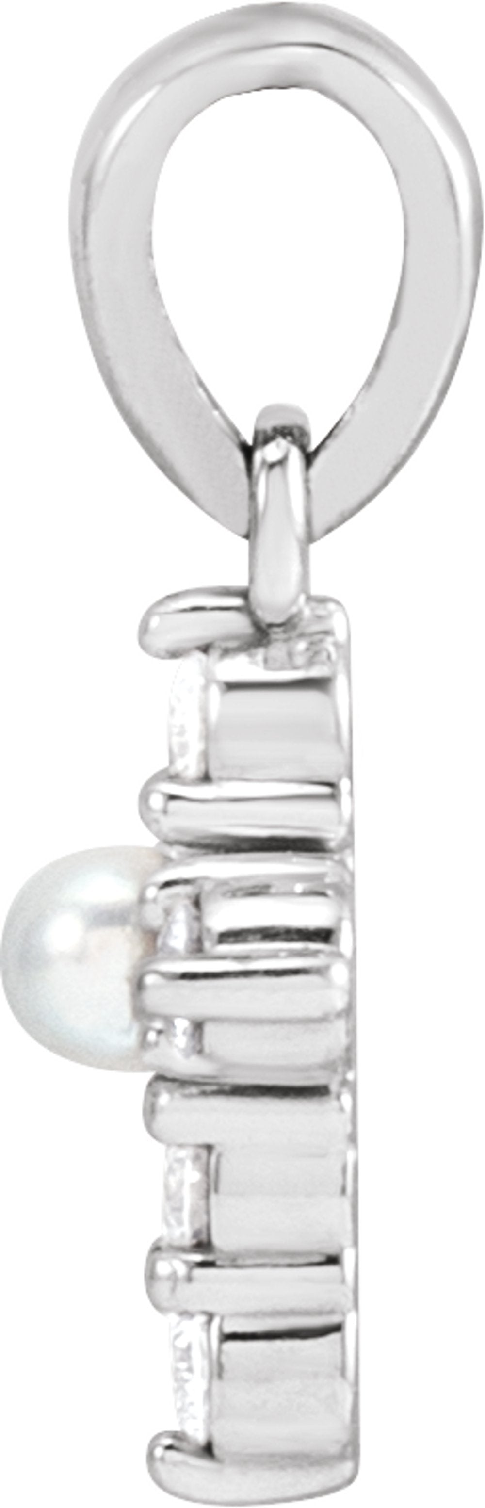 14K White Gold Cultured White Seed Pearl & .07 CTW Natural Diamond Cross Pendant