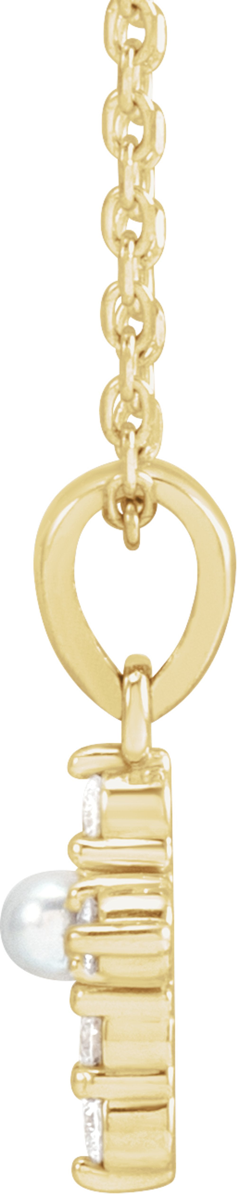 14K Yellow Gold Cultured White Seed Pearl & .07 CTW Natural Diamond Cross 16-18" Necklace