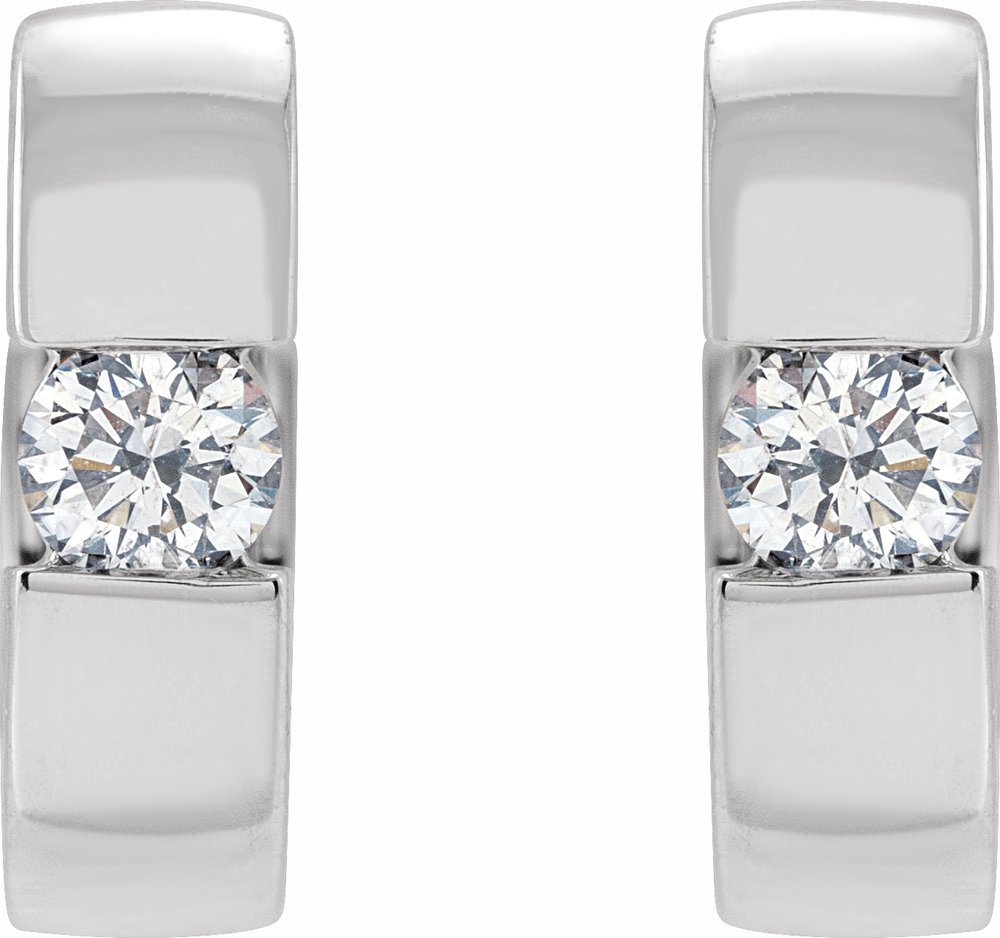 14K White Gold 1/8 CTW Natural Diamond Hinged Huggie Hoop Earrings