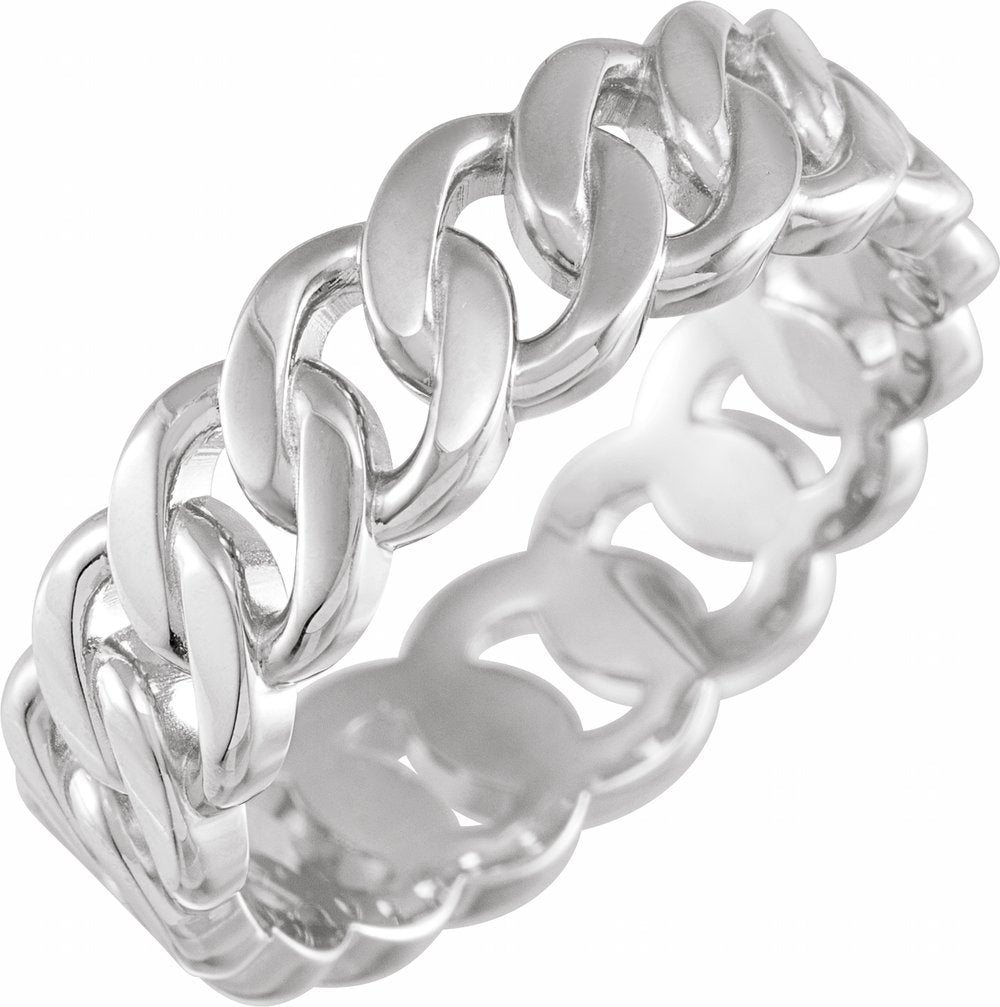 14K White Gold 6.5 mm Chain Link Wedding Band Size 7