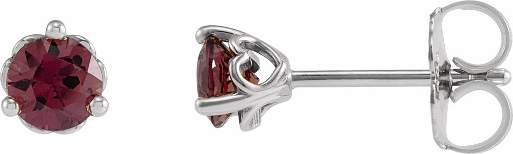 14K White Gold 3 mm Natural Rhodolite Garnet Earrings