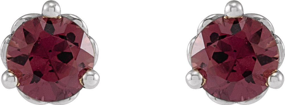 14K White Gold 3 mm Natural Rhodolite Garnet Earrings