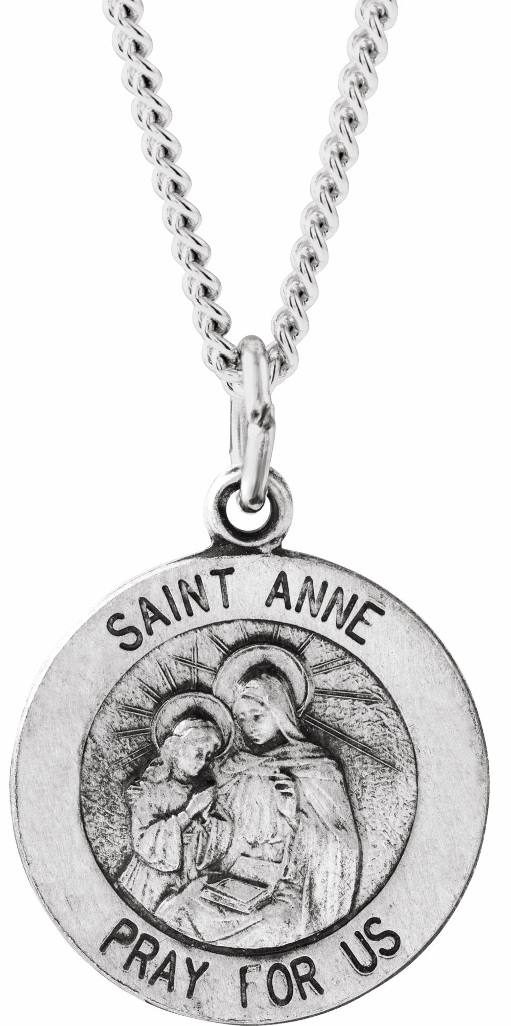 Sterling Silver 15 mm St. Anne Medal 18" Necklace