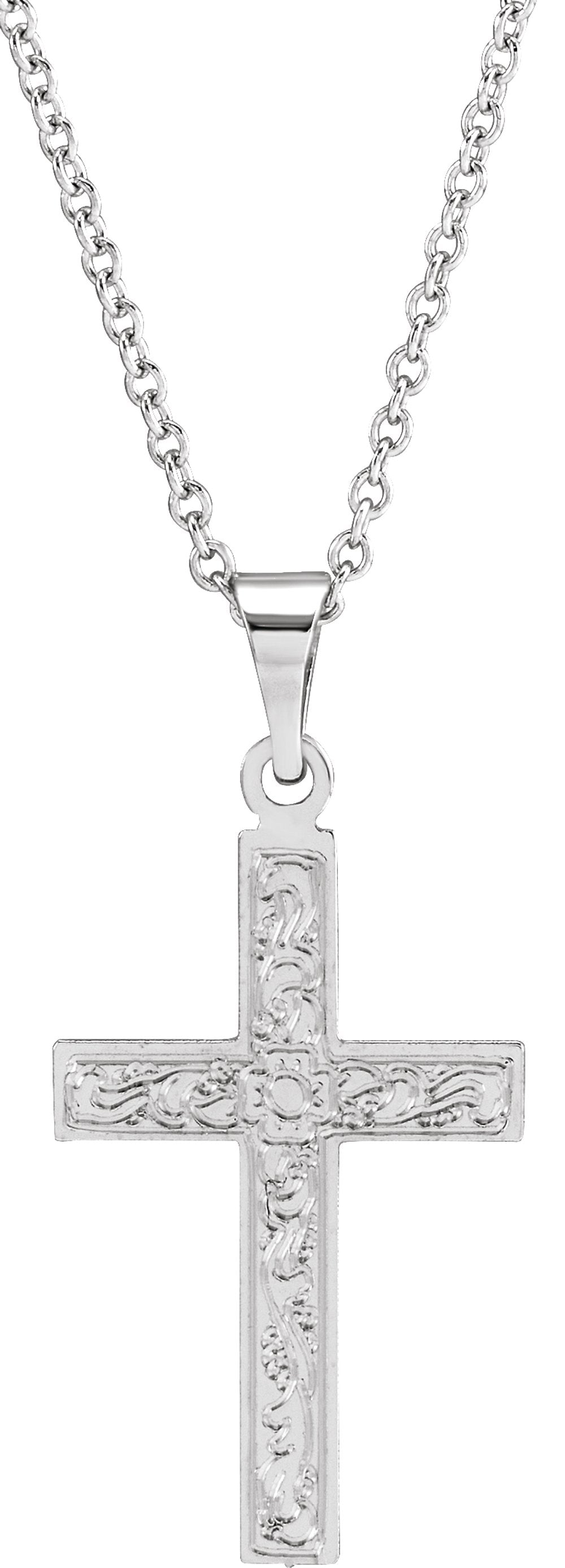 14K White 18x12 mm Cross 18" Necklace