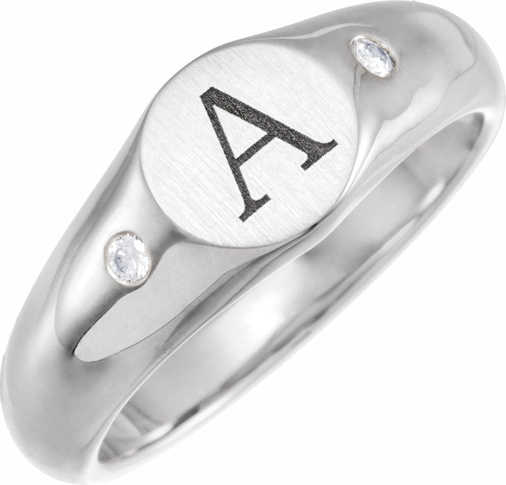 14K White Gold .06 CTW Natural Diamond 8.6 mm Round Signet Ring