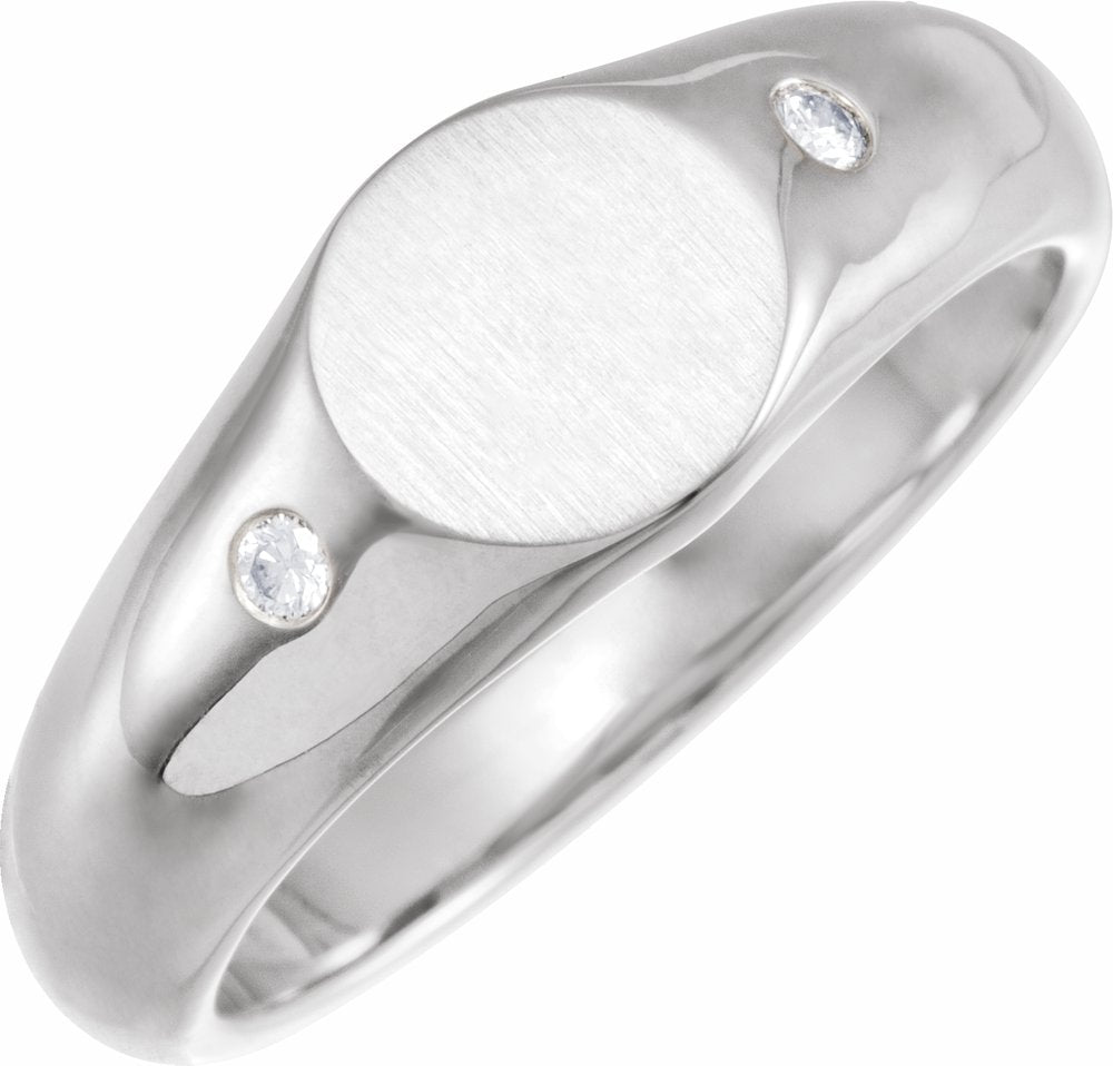 14K White Gold .06 CTW Natural Diamond 8.6 mm Round Signet Ring
