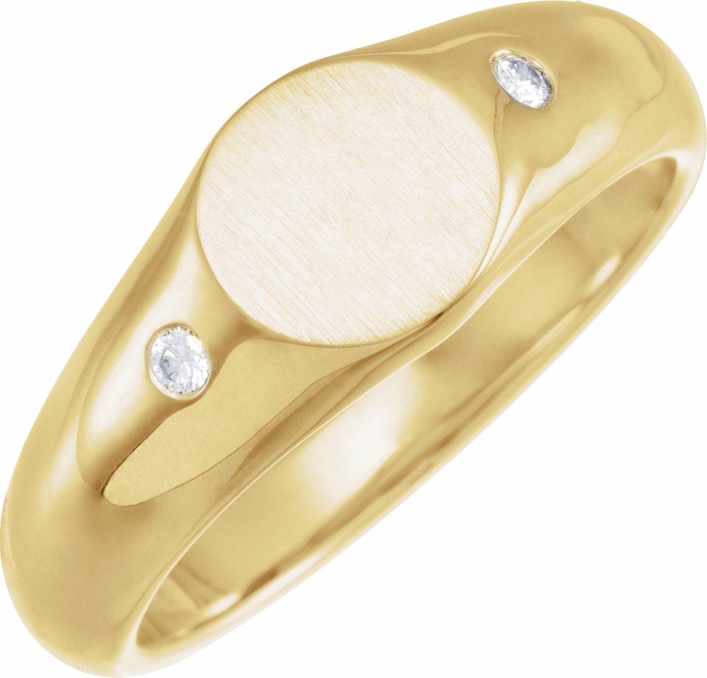 14K Yellow Gold .06 CTW Natural Diamond 8.6 mm Round Signet Ring