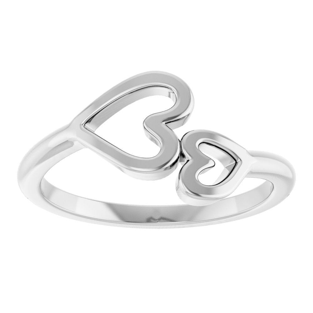 14K White Gold Double Heart Ring