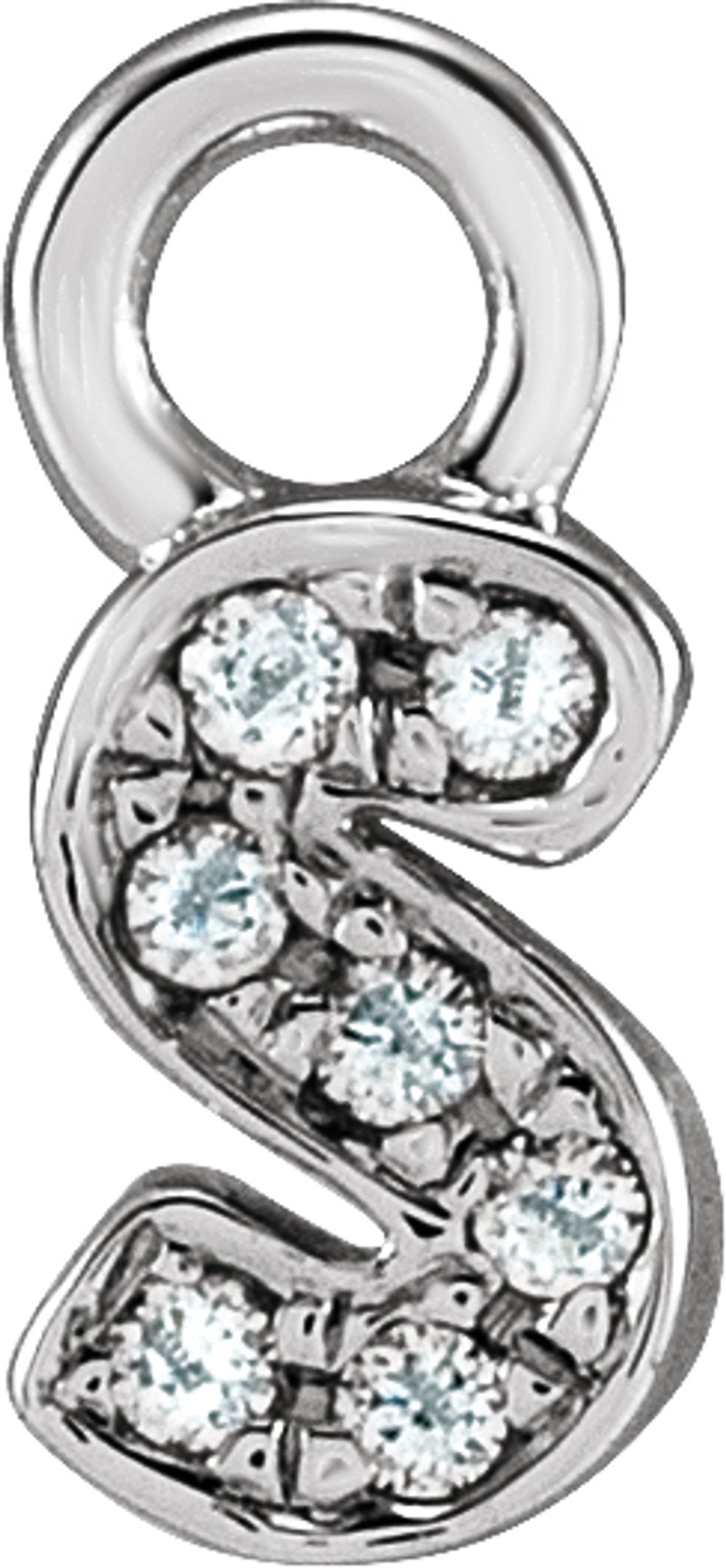 14K White Petite Pavé™ .02 CTW Natural Diamond Initial S Dangle
