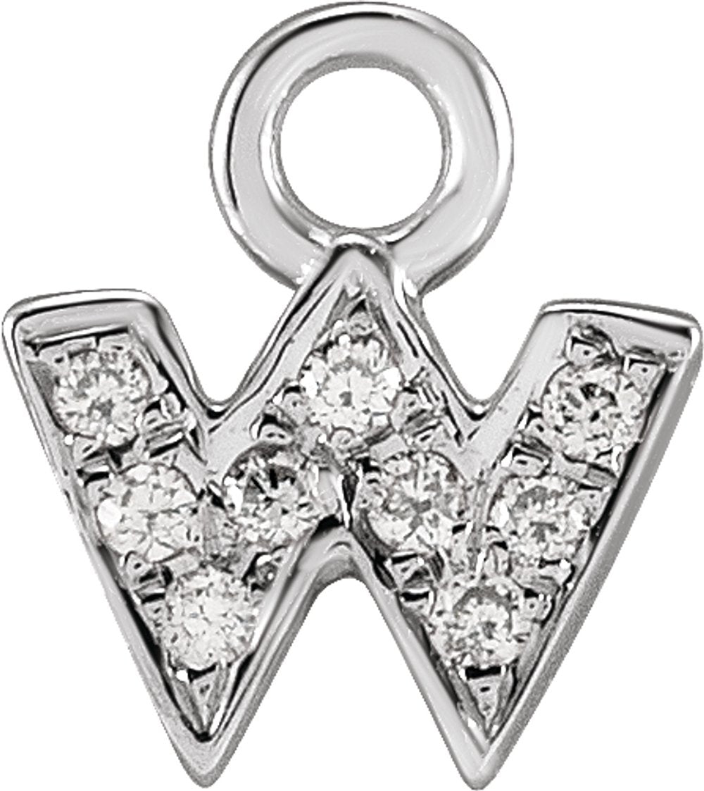 14K White Petite Pavé™ .02 CTW Natural Diamond Initial W Dangle