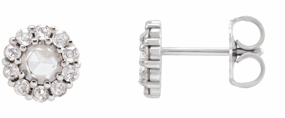14K White Gold 1/3 CTW Rose-Cut Natural Diamond Halo-Style Earrings