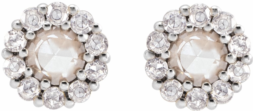 14K White Gold 1/3 CTW Rose-Cut Natural Diamond Halo-Style Earrings