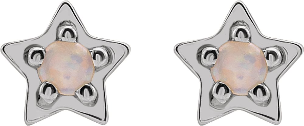 14K White Gold Natural White Opal Petite Star Earrings