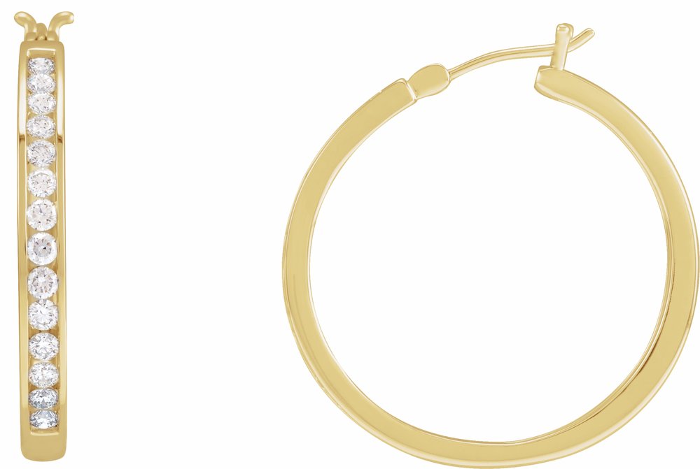 14K Yellow Gold 1 CTW Natural Diamond Hoop Earrings