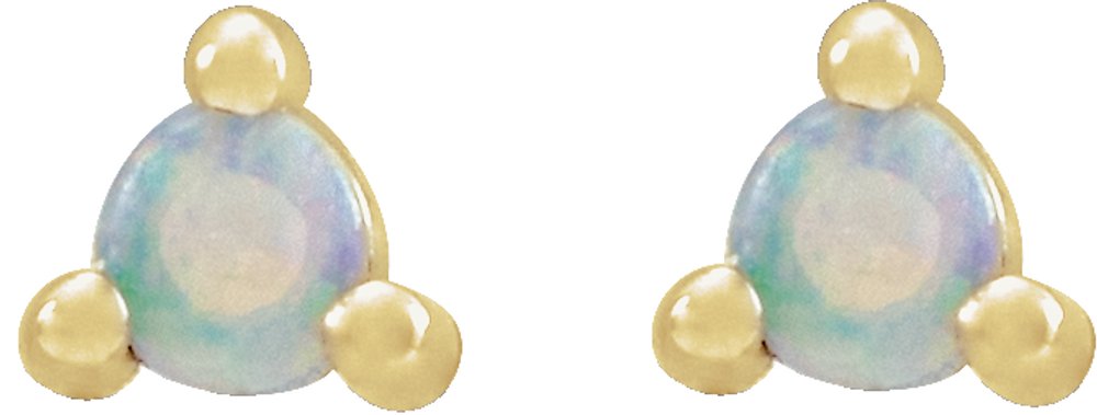 14K Yellow Gold 3 mm Round Natural White Opal Earrings