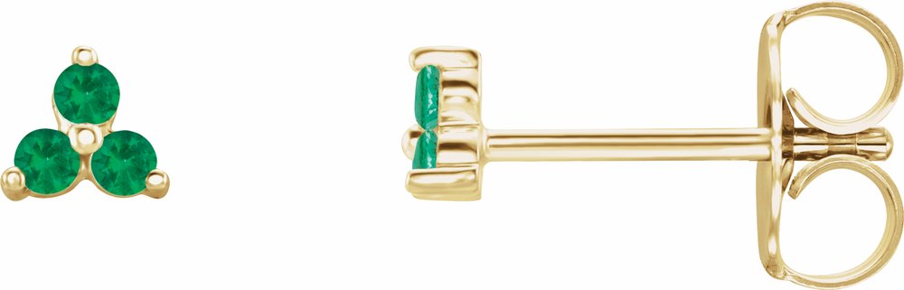 14K Yellow Gold Natural Emerald Three Stone Earrings