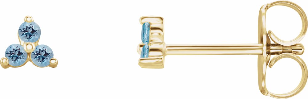 14K Yellow Gold Natural Aquamarine Three Stone Earrings