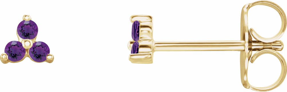 14K Yellow Gold Natural Amethyst Three Stone Earrings