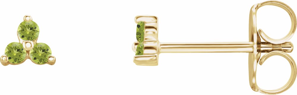 14K Yellow Gold Natural Peridot Three Stone Earrings