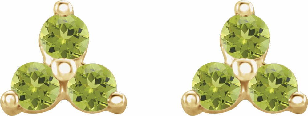 14K Yellow Gold Natural Peridot Three Stone Earrings