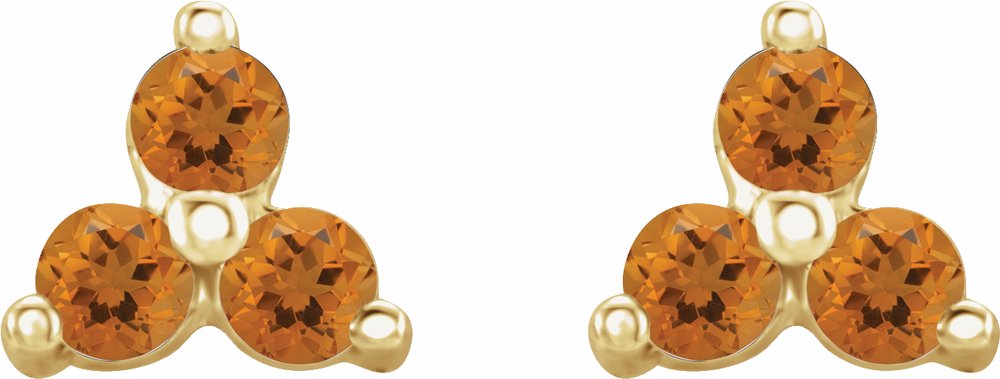14K Yellow Gold Natural Citrine Three Stone Earrings