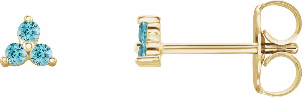 14K Yellow Gold Natural Blue Zircon Three Stone Earrings