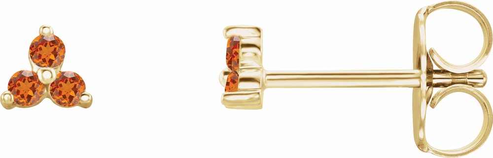14K Yellow Gold Natural Spessartite Garnet Three Stone Earrings