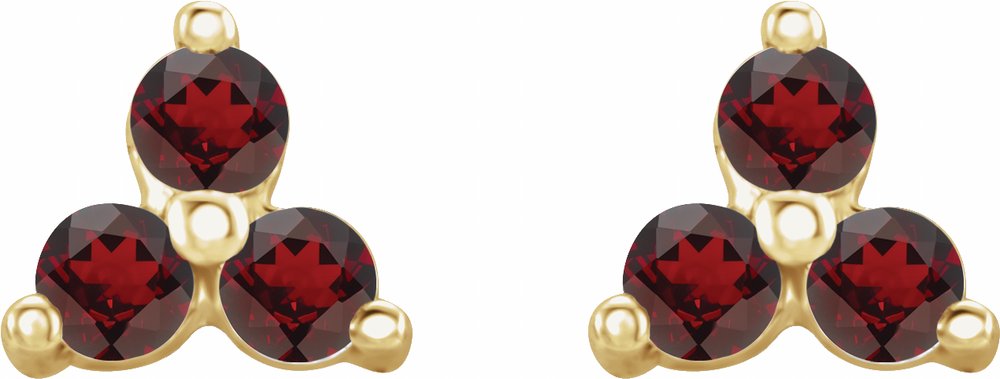 14K Yellow Gold Natural Mozambique Garnet Three Stone Earrings