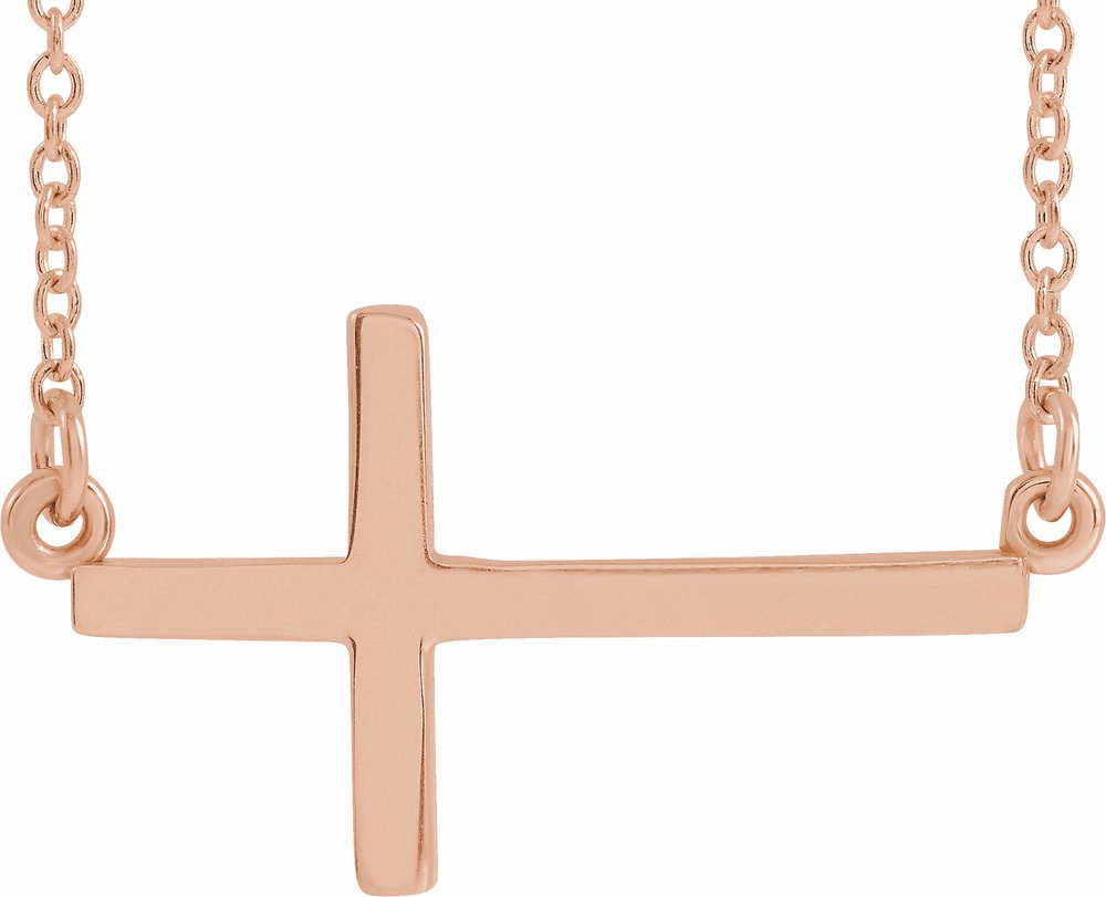 14K Rose Gold 22x11.5 mm Sideways Cross 16-18" Necklace