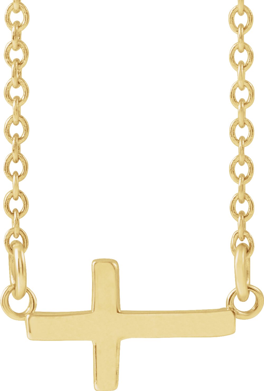 14K Yellow Gold 12x5.9 mm Sideways Cross 16-18" Necklace