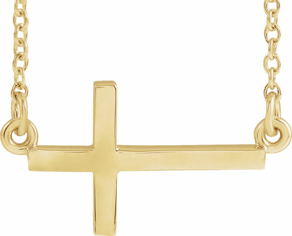 14K Yellow Gold 17x9 mm Sideways Cross 16-18" Necklace