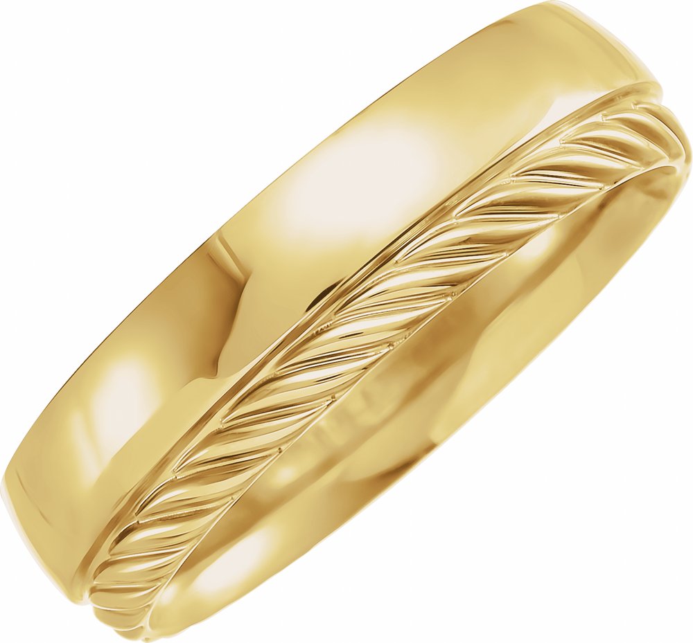 14K Yellow Gold 6 mm Single Sided Rope Stepped-Edge Comfort-Fit Flat Band Size 6