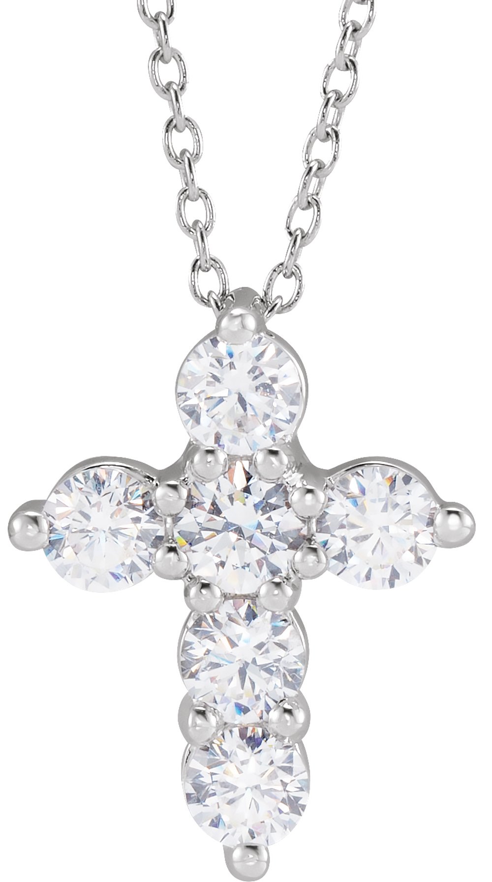 14K White Gold 1 CTW Lab-Grown Diamond Cross 18" Necklace
