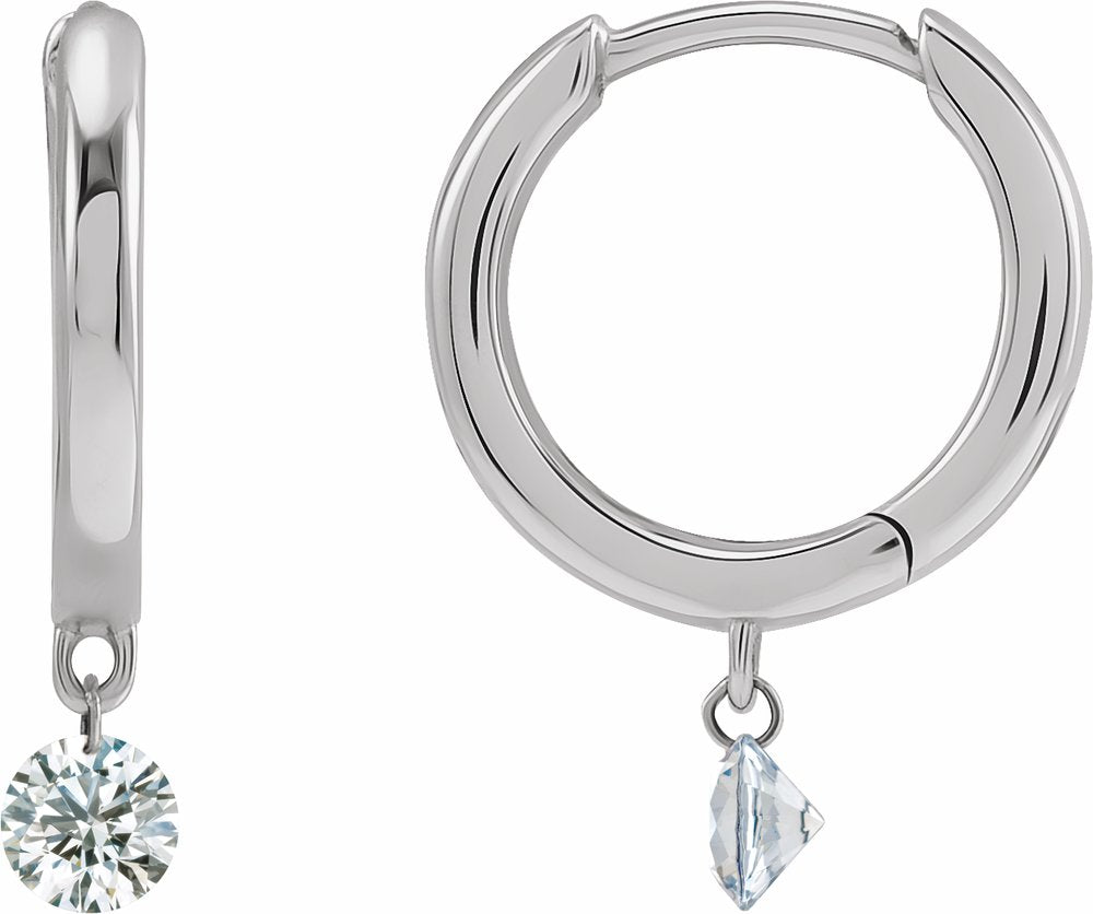 14K White Gold 1/3 CTW Drilled Natural Diamond Hinged Hoop Earrings