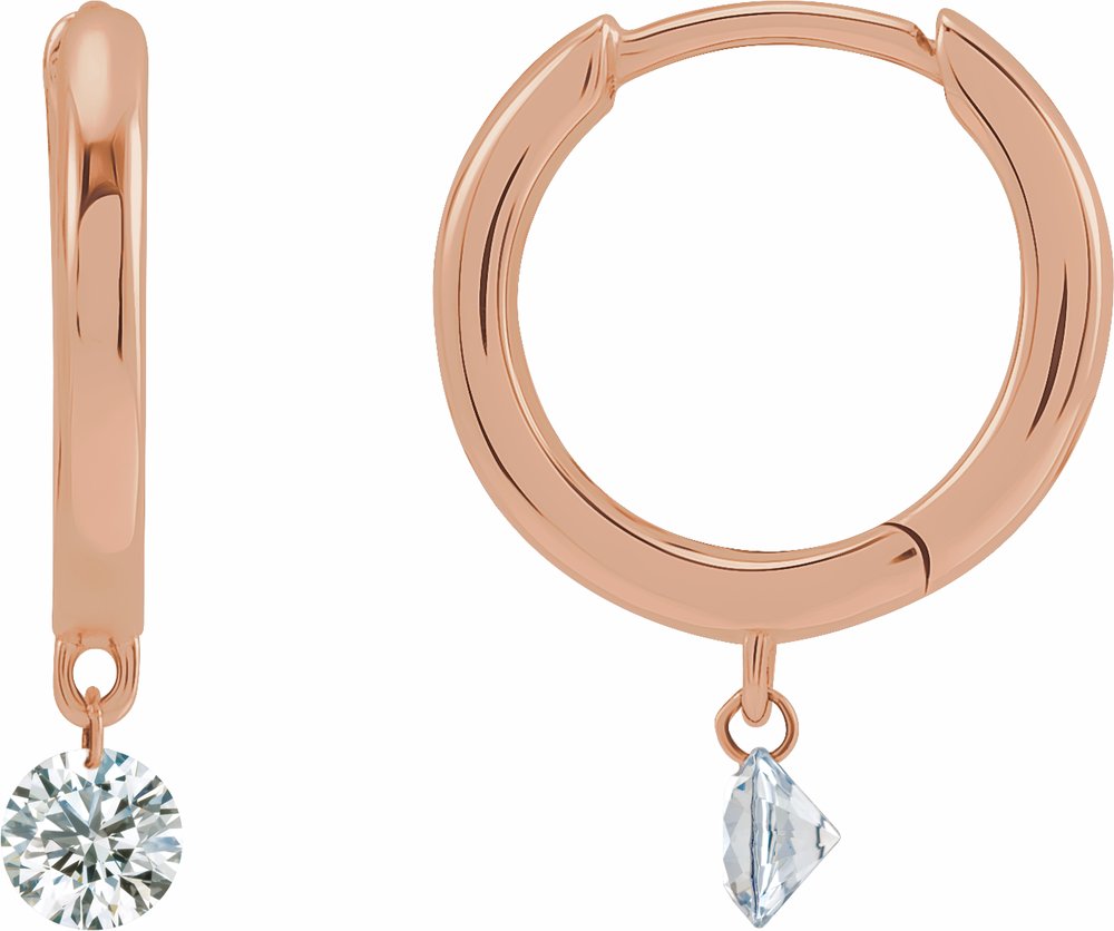 14K Rose Gold 1/3 CTW Drilled Natural Diamond Hinged Hoop Earrings